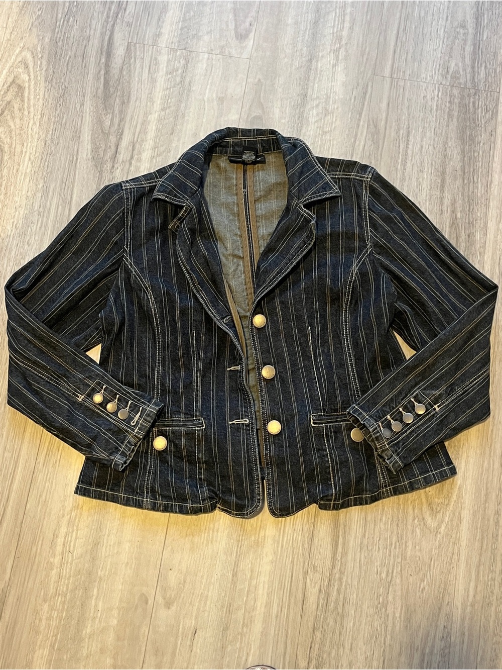 Striped Indigo Denim Blazer Jacket - Women